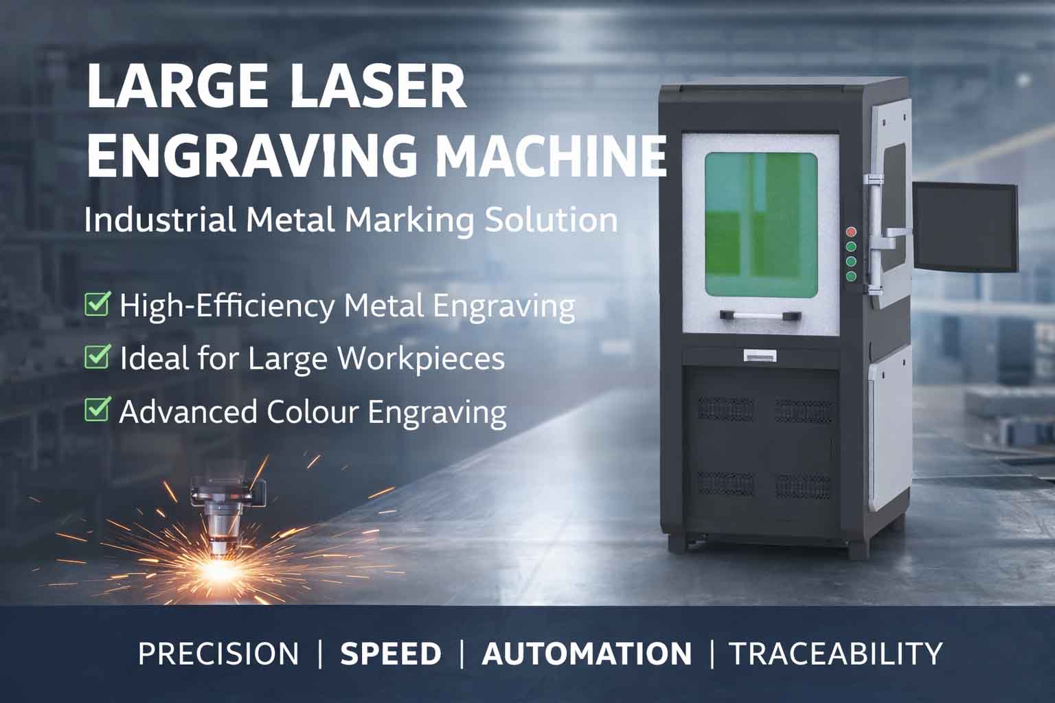 large laser engraving machine for industrial metal marking and high volume production